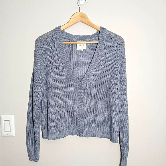 LELIS Knitted V-Neck Button Down Long Sleeve Light Purple Siz S Cardigan Sweater - Picture 5 of 12